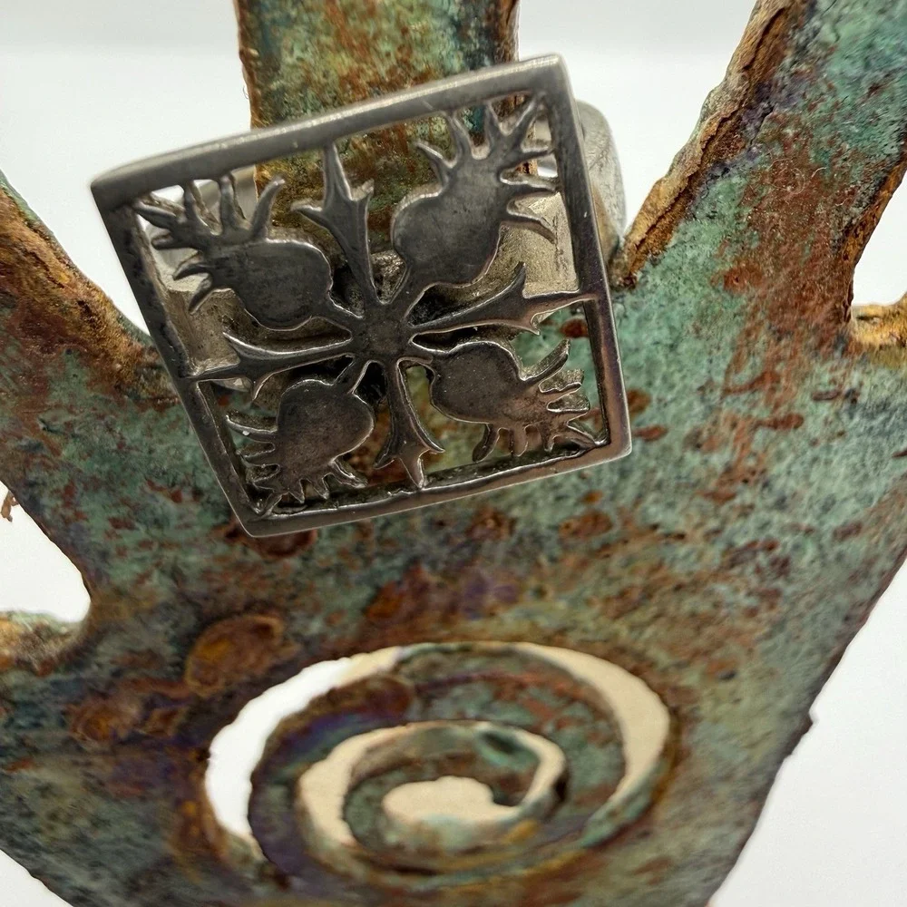925 Sterling Silver Pineapple‎ Openwork Square Ring Vintage Size 6.5